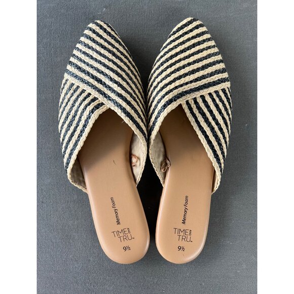 Time & Tru gently used womens slip on mules pointy toe flats striped size 9 - Picture 1 of 3